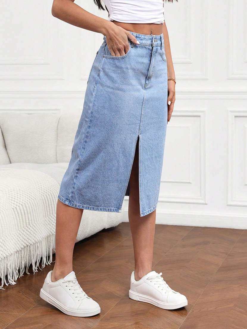 Women Solid High Rise Straight Skirt - 22617002 -  Standard Image - 2