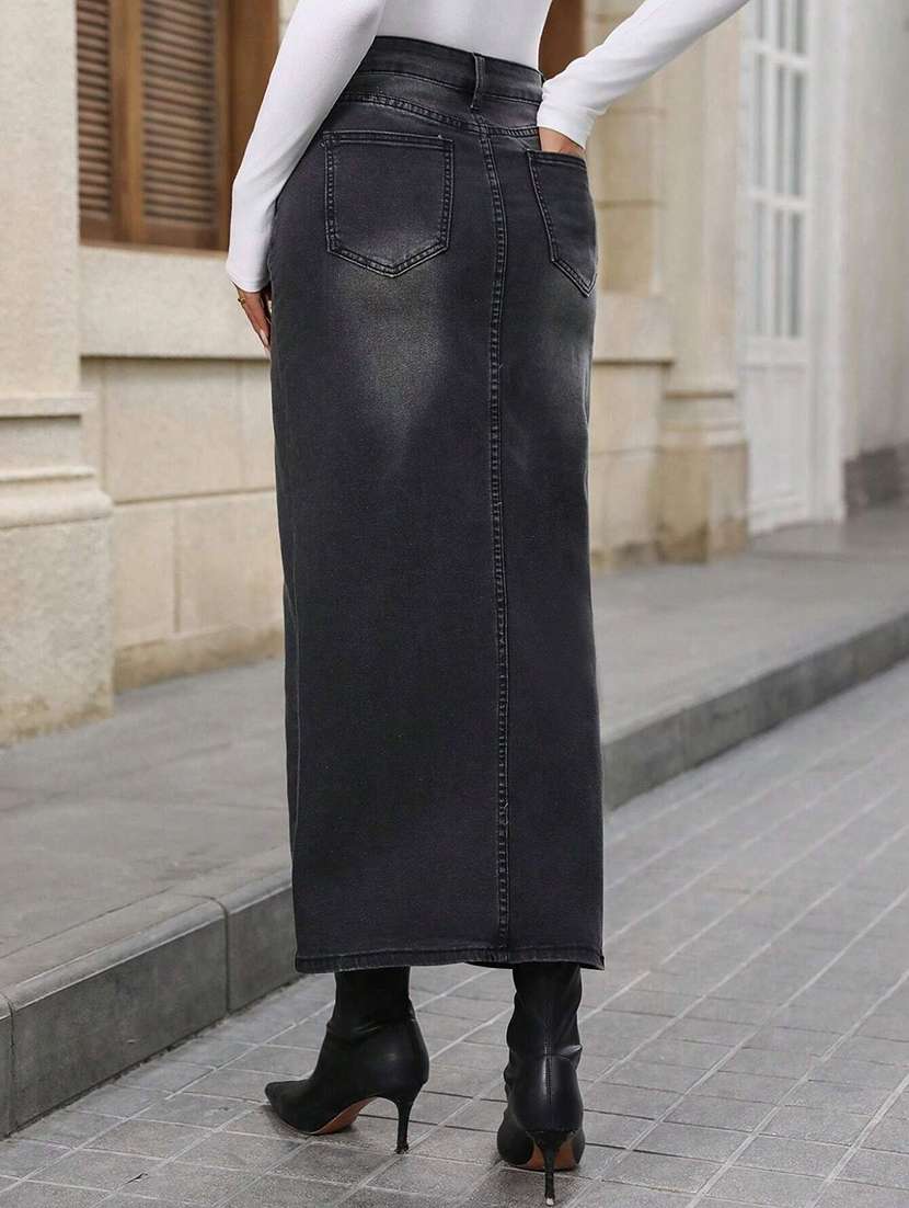 women solid high rise denim skirt - 22617012 -  Standard Image - 2