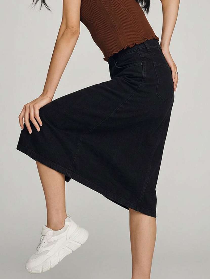 Women Solid High Rise Denim Skirt - 22617015 -  Standard Image - 2