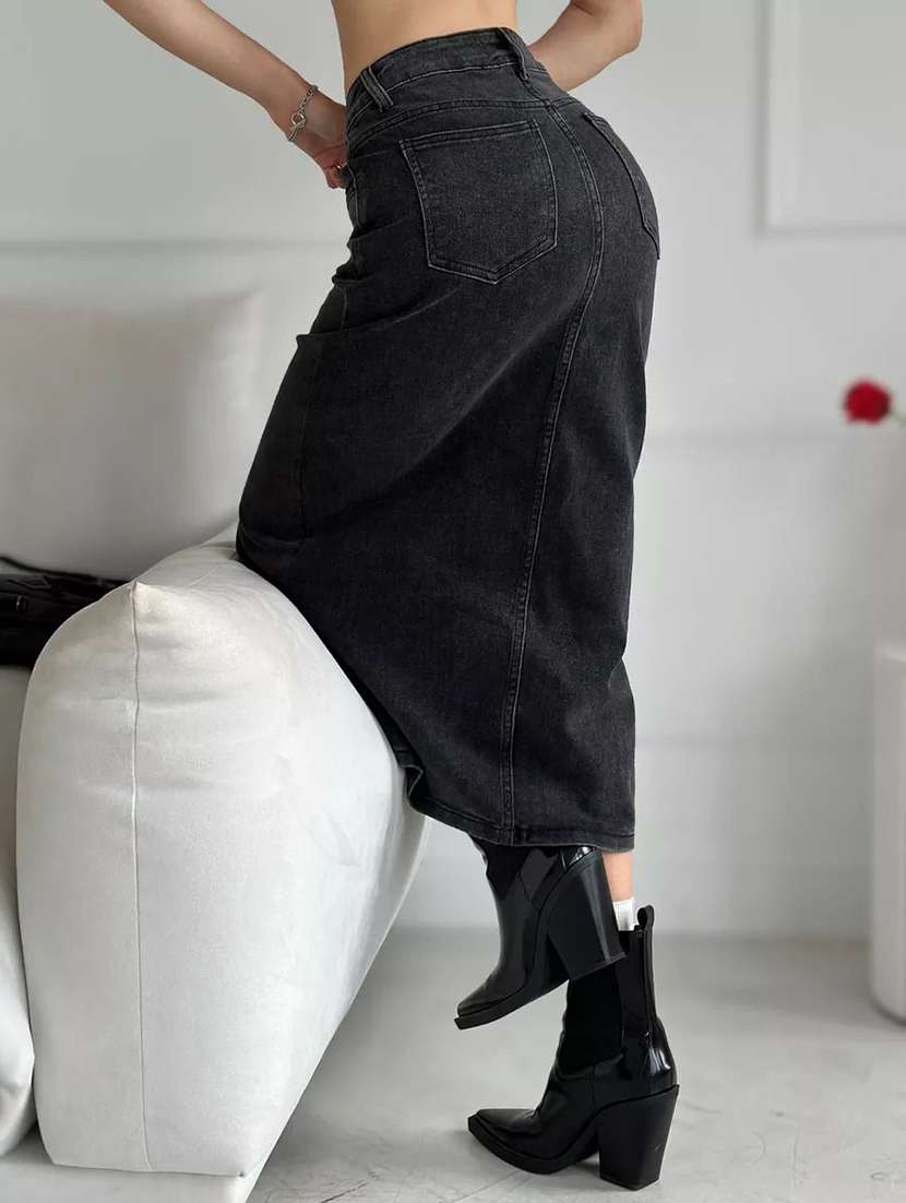 Women Solid High Rise Straight Skirt - 22617026 -  Standard Image - 2