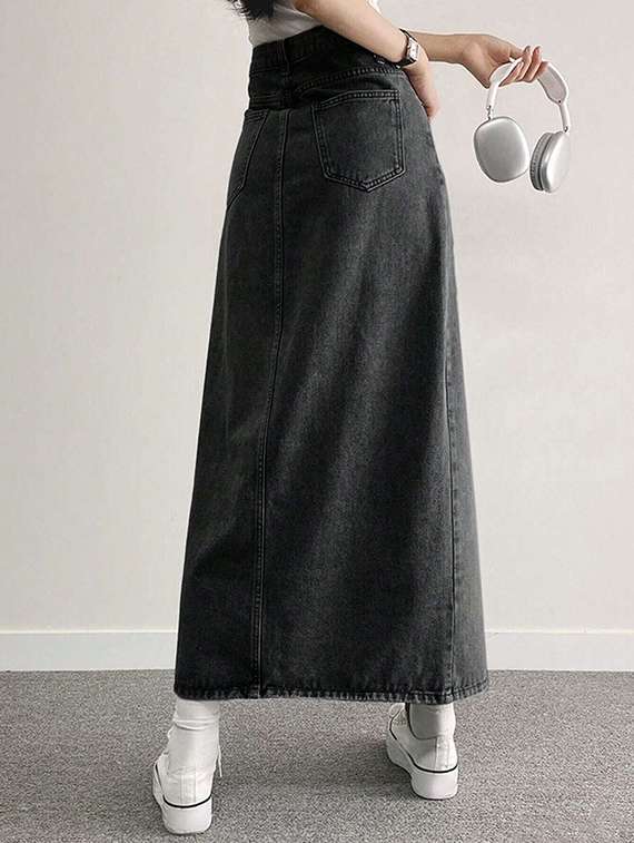 Women Solid High Rise Denim Skirt - 22617028 -  Standard Image - 2