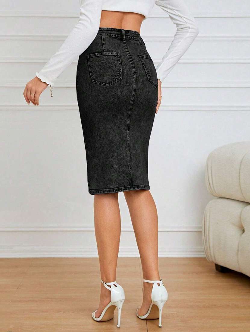 Women Solid High Rise Pencil Skirt - 22617031 -  Standard Image - 2