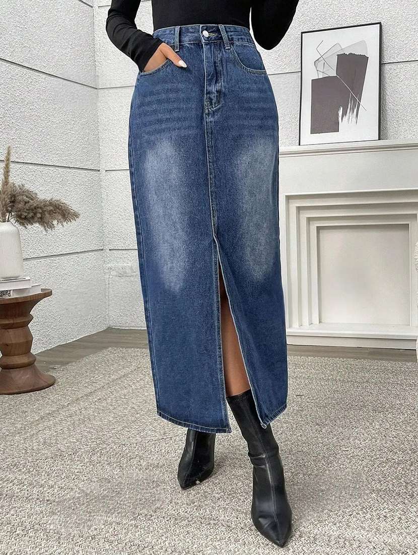 Women Solid High Rise Straight Skirt - 22617034 -  Standard Image - 2
