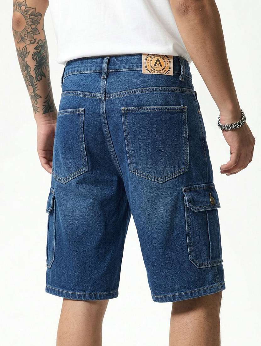 Men Washed Mid Rise Regular Fit Cargo Shorts - 22617043 -  Standard Image - 2