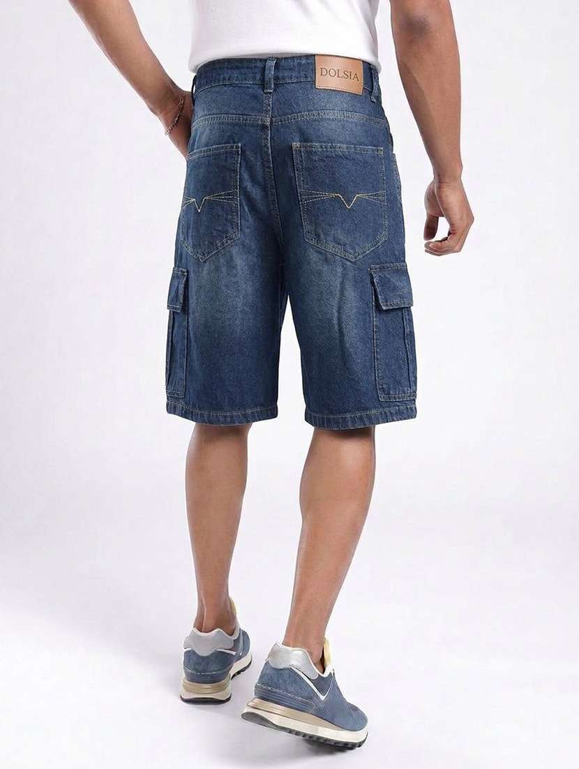 Men Washed Mid Rise Regular Fit Cargo Shorts - 22617051 -  Standard Image - 2