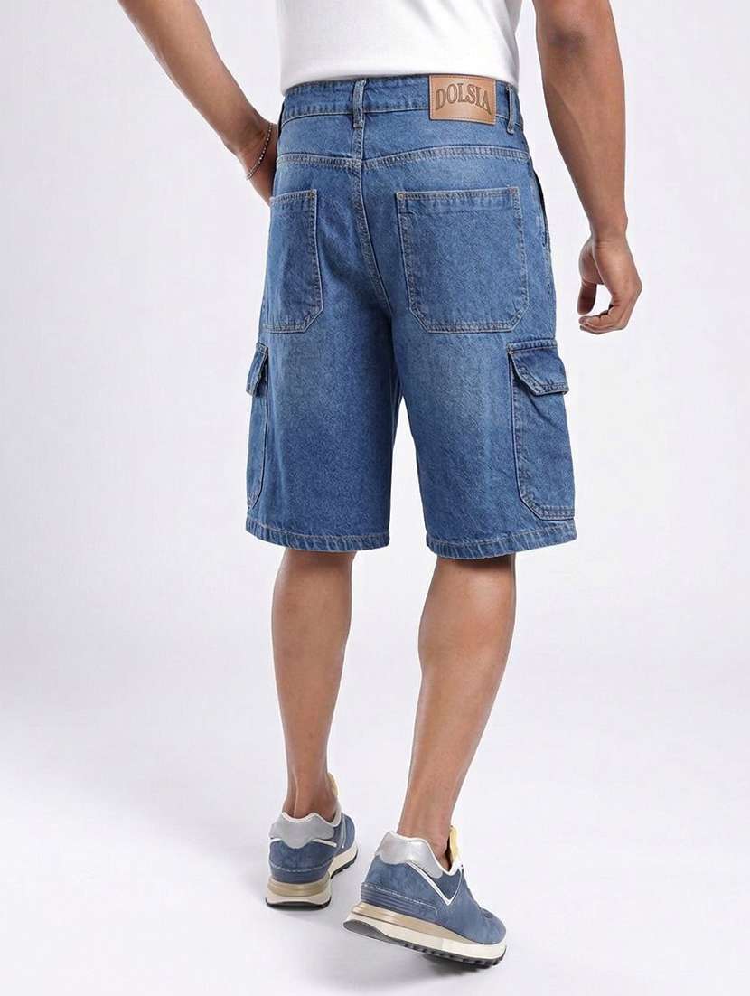 Men Washed Mid Rise Regular Fit Cargo Shorts - 22617052 -  Standard Image - 2