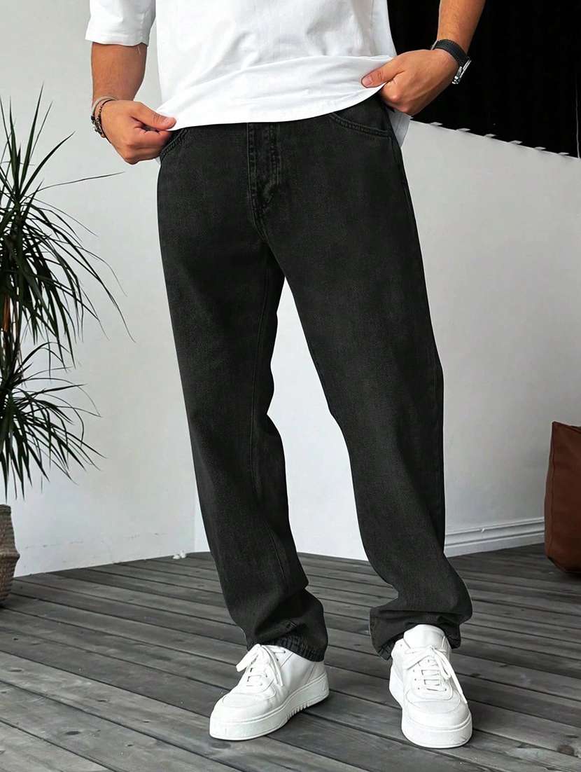 men solid mid rise straight jeans