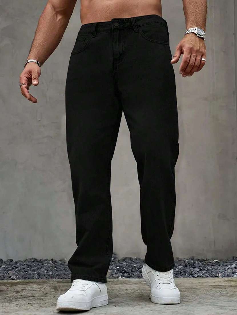 men solid mid rise straight jeans