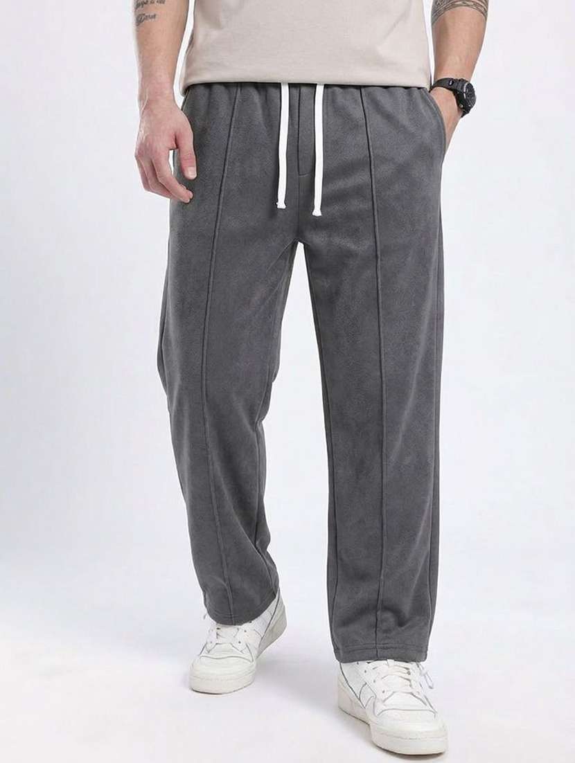 men solid mid rise regular fit track pant