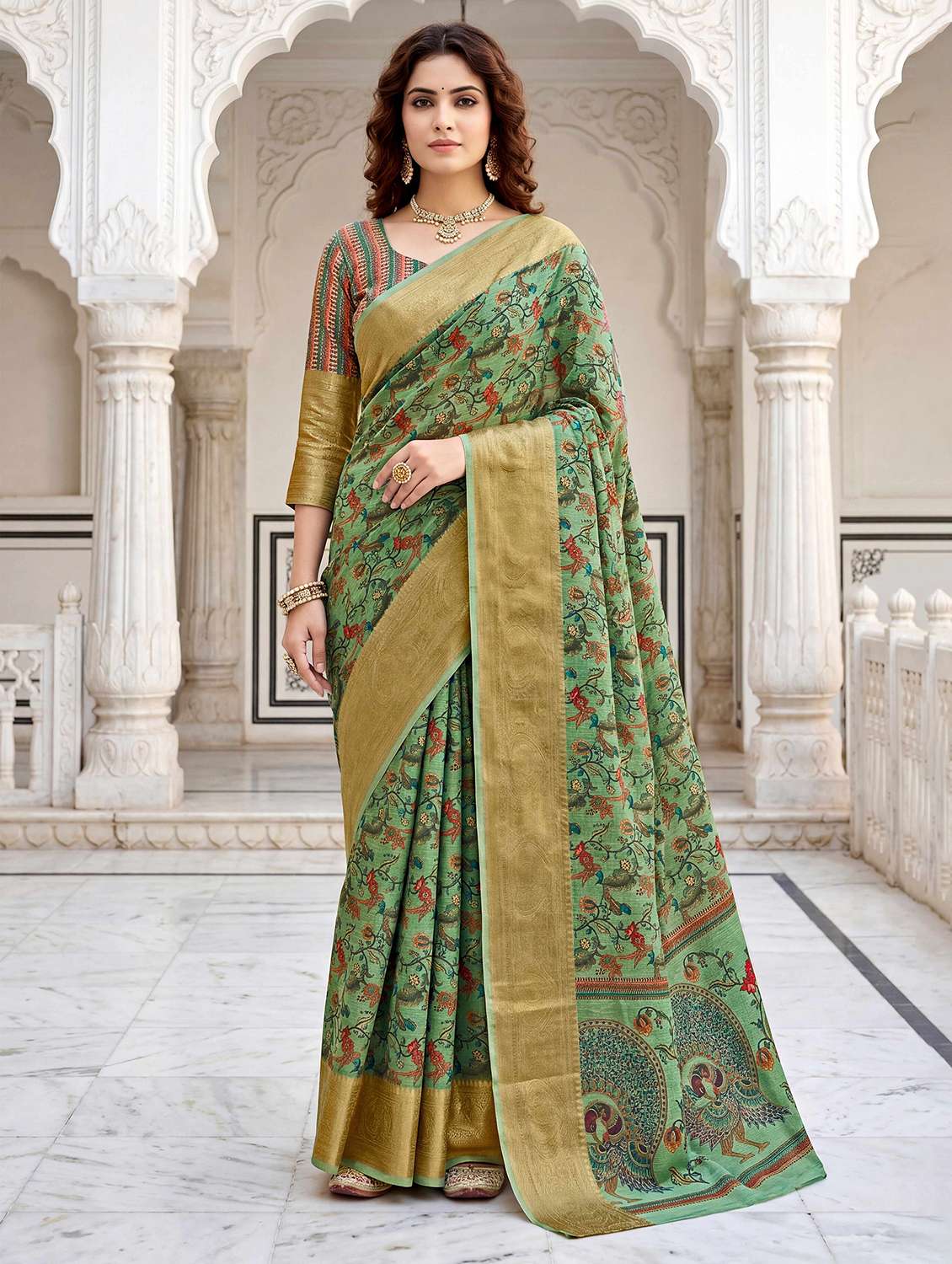 women printed casual wear saree with blouse