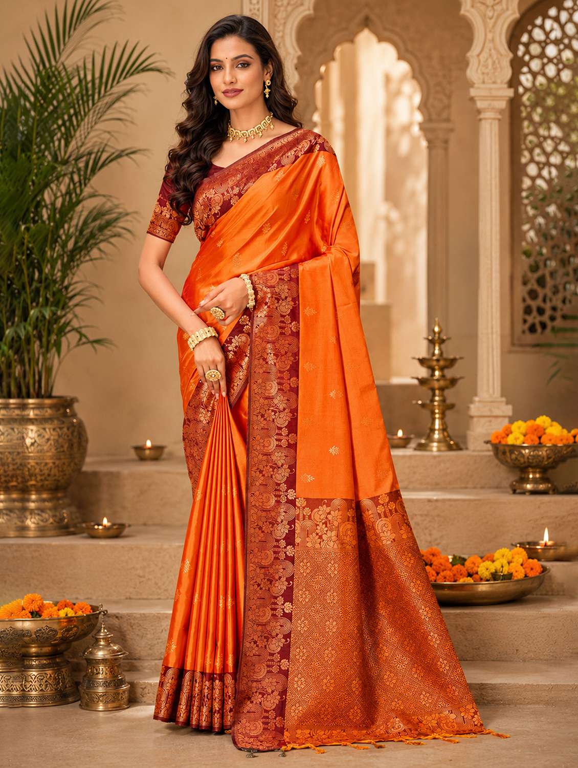 women self design bordered saree with blouse