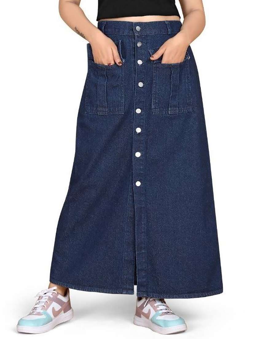 women solid mid rise long skirt