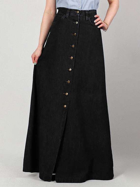women solid mid rise long skirt
