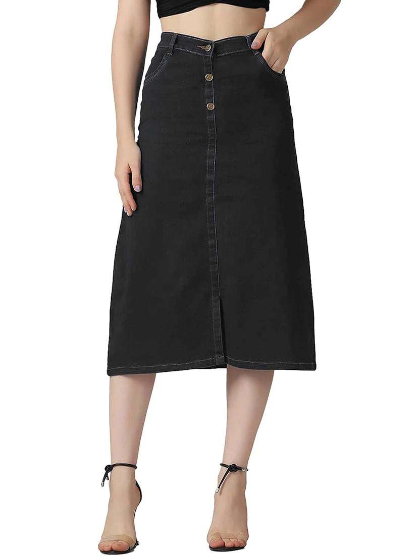 women solid mid rise a-line skirt