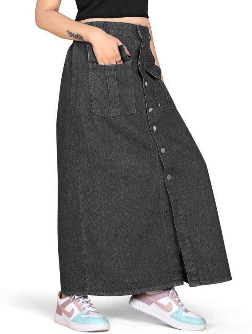 women solid mid rise long skirt
