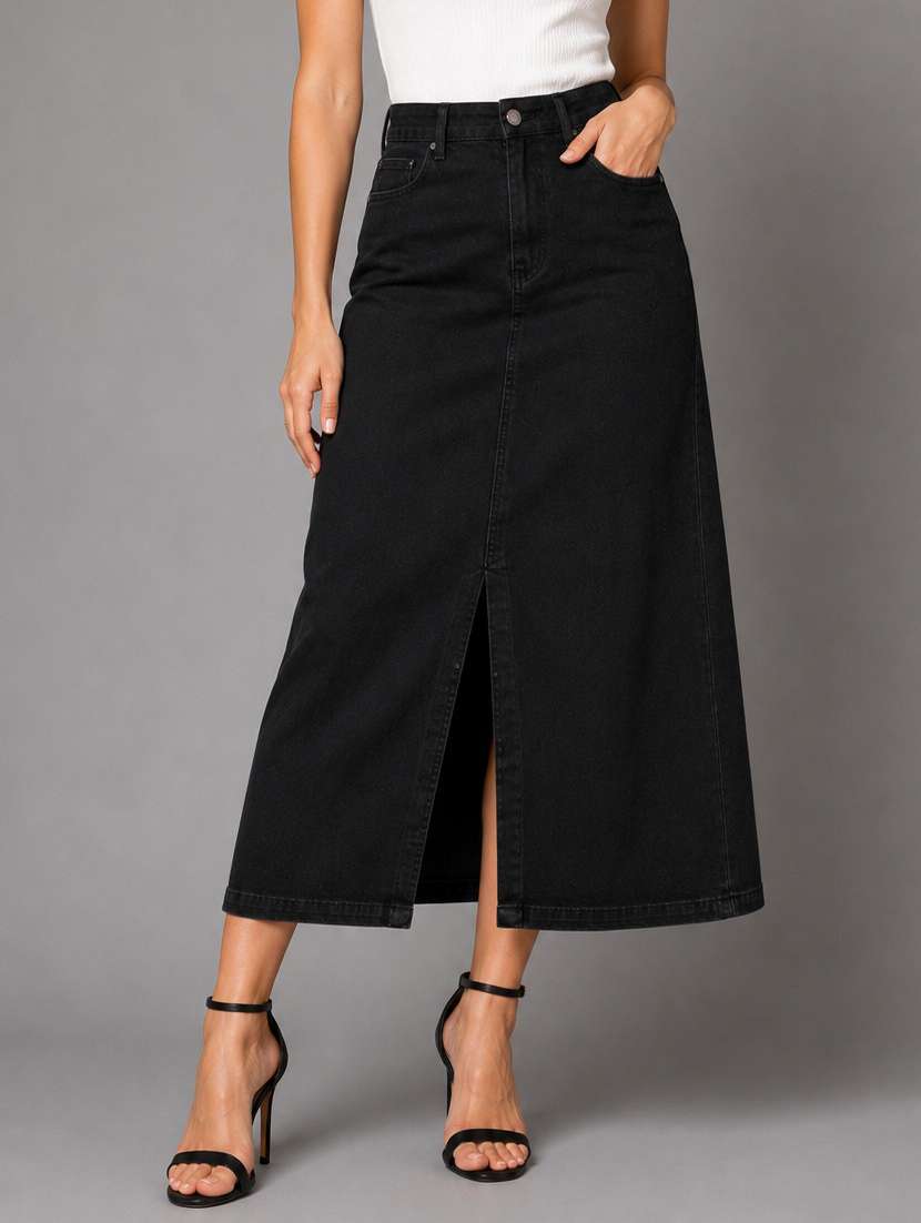 women solid mid rise a-line skirt