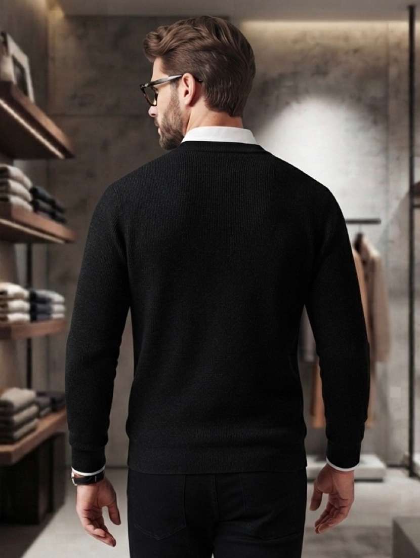 Men Solid Long Sleeves V Neck Pullover - 22618408 -  Standard Image - 2