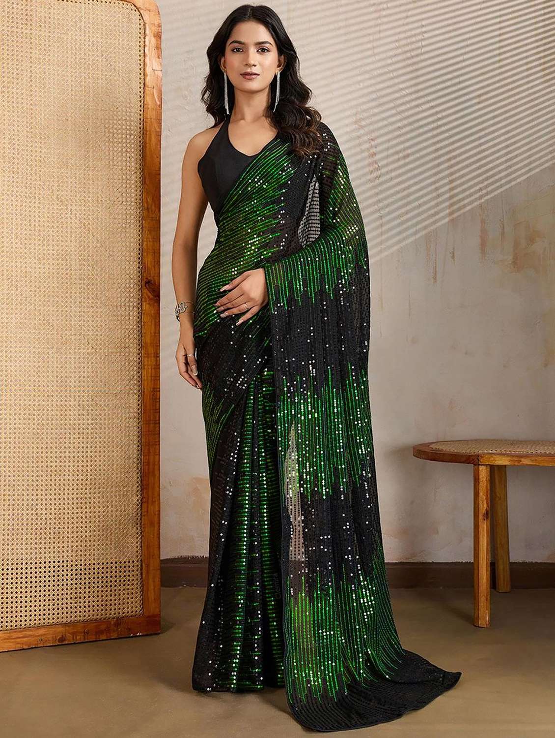 women solid with work embellished saree with blouse