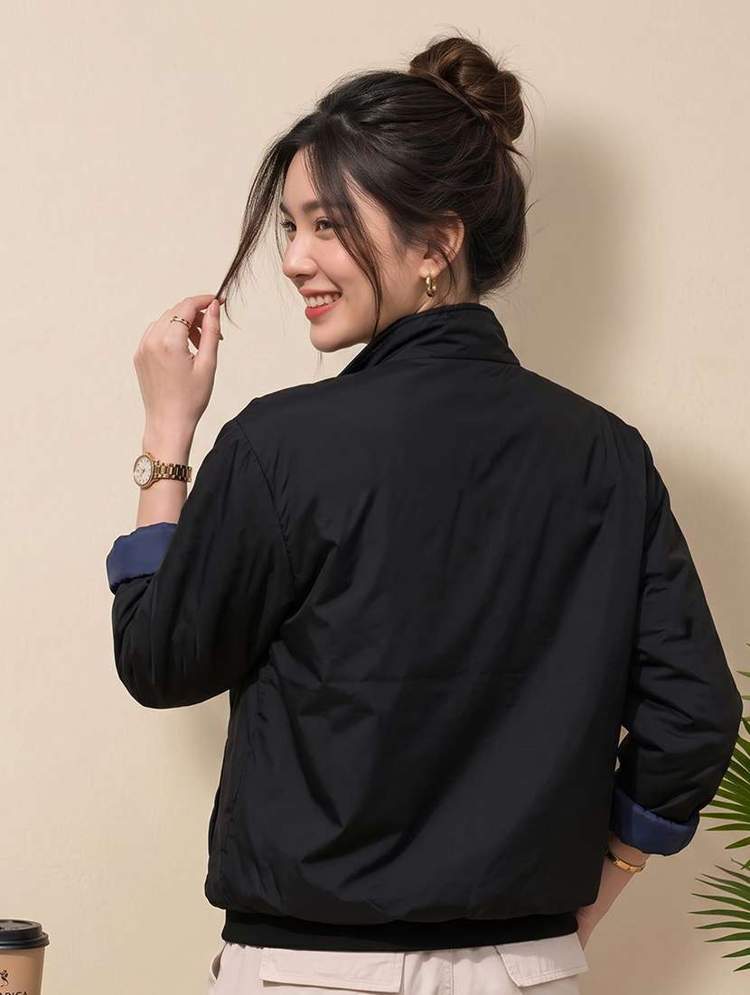 women solid long sleeves reversible jacket - 22618471 -  Standard Image - 2