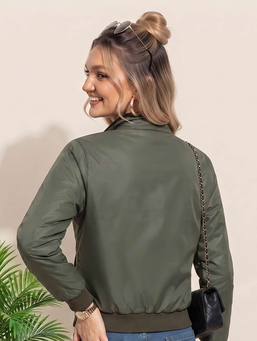 women solid long sleeves reversible bomber jacket - 22618474 -  Standard Image - 2