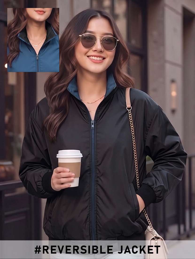women solid long sleeves reversible jacket