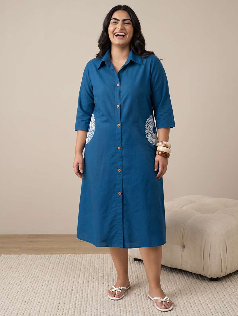 Women Embroidered Three Quarter Sleeves A-line Dress - 22618478 -  Standard Image - 2