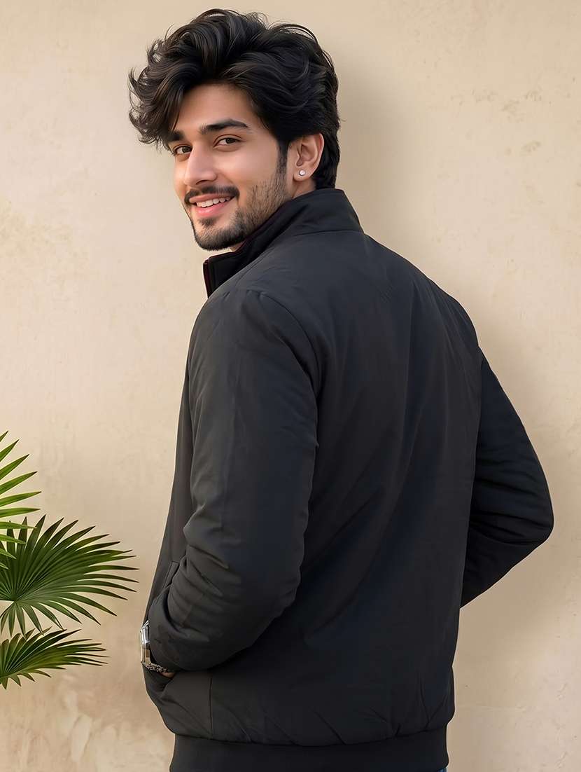Men Solid Long Sleeves Reversible Bomber Jacket - 22618484 -  Standard Image - 2