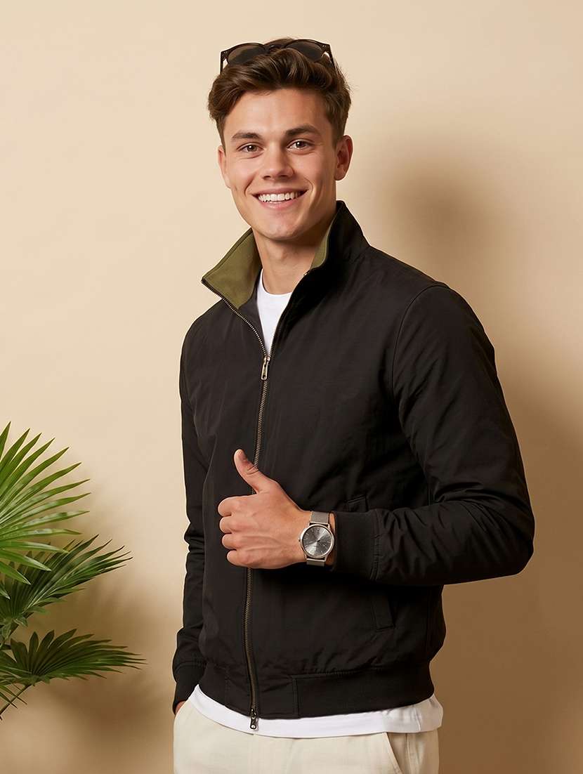 men solid long sleeves reversible bomber jacket - 22618498 -  Standard Image - 2