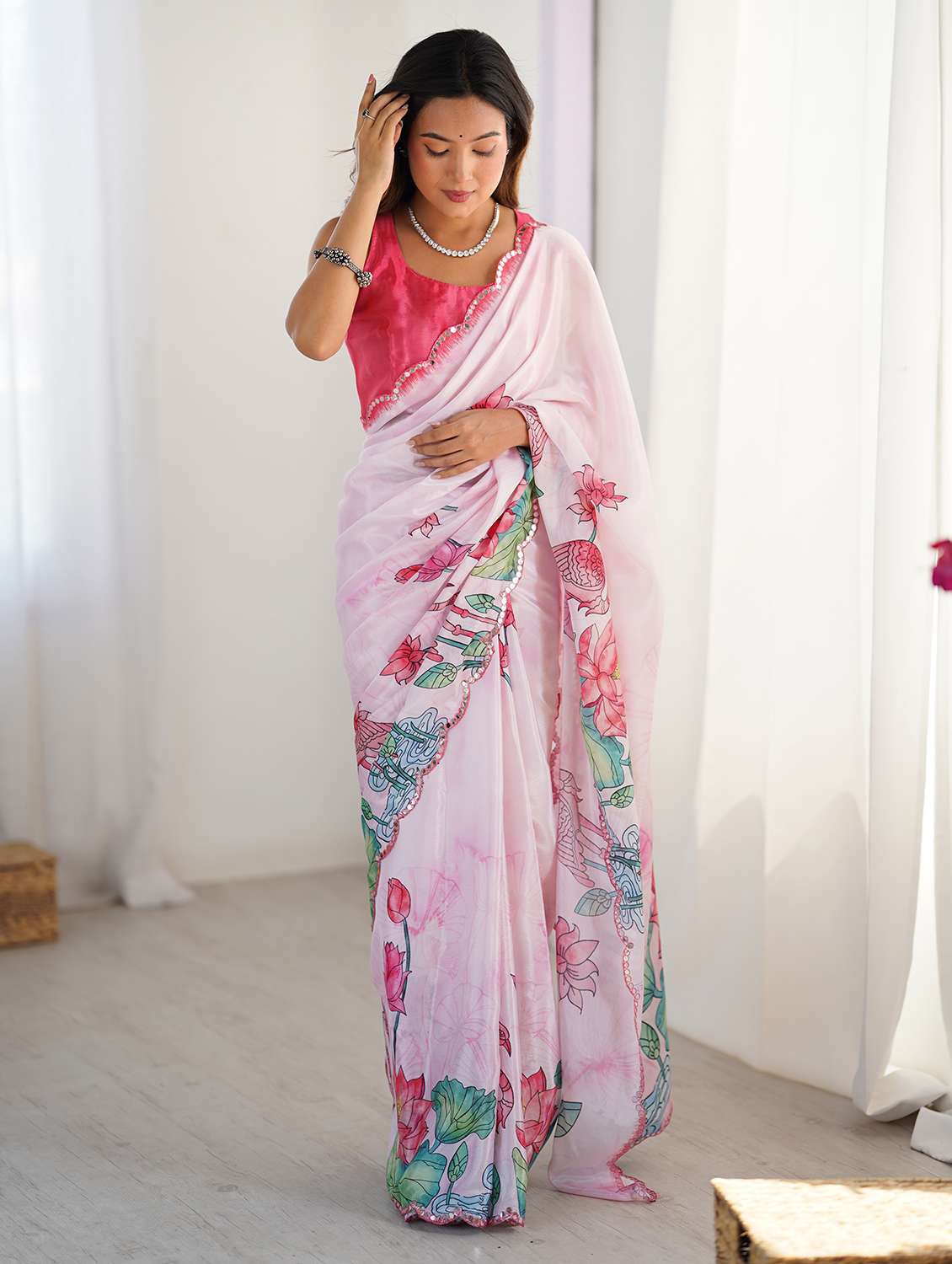 Women Printed Casual Wear Saree With Blouse - 22618525 -  Standard Image - 2