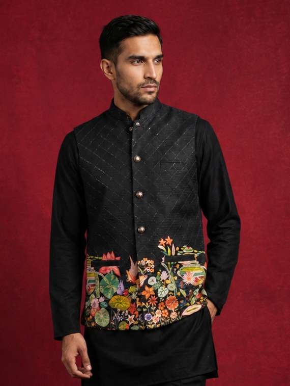 Men Printed Sleeveless Nehru Jacket - 22618554 -  Standard Image - 2