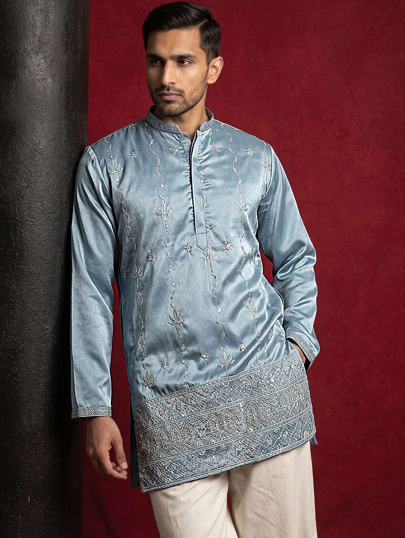 Men Embroidered Mandarin Neck Short Kurta - 22618586 -  Standard Image - 2