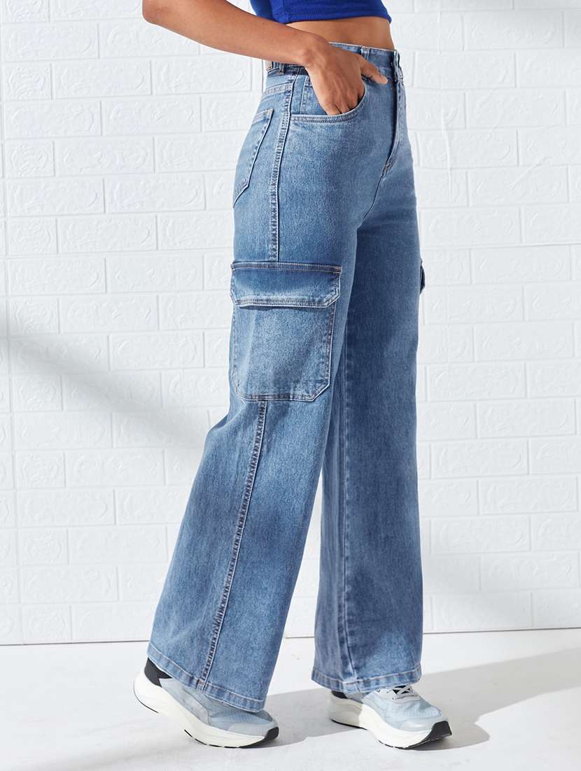 Women Solid High Rise Relaxed Fit Cargo - 22618658 -  Standard Image - 2