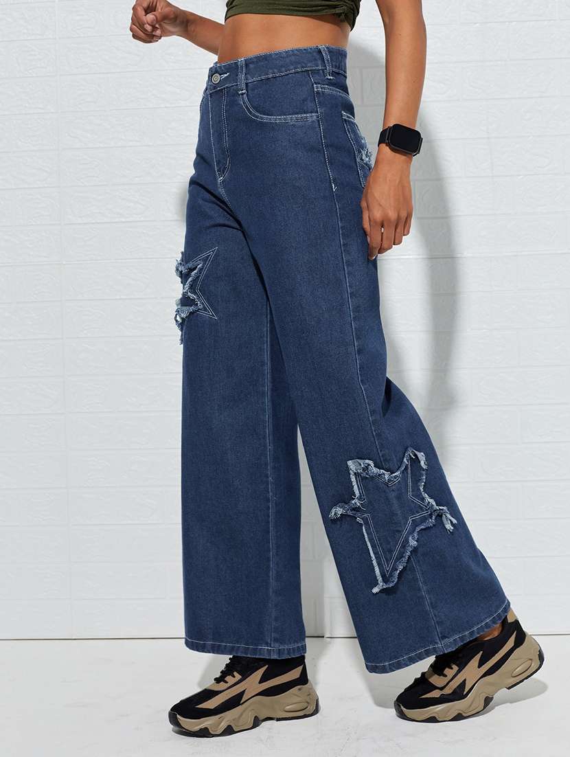 women distressed high rise wide leg jeans - 22618665 -  Standard Image - 2