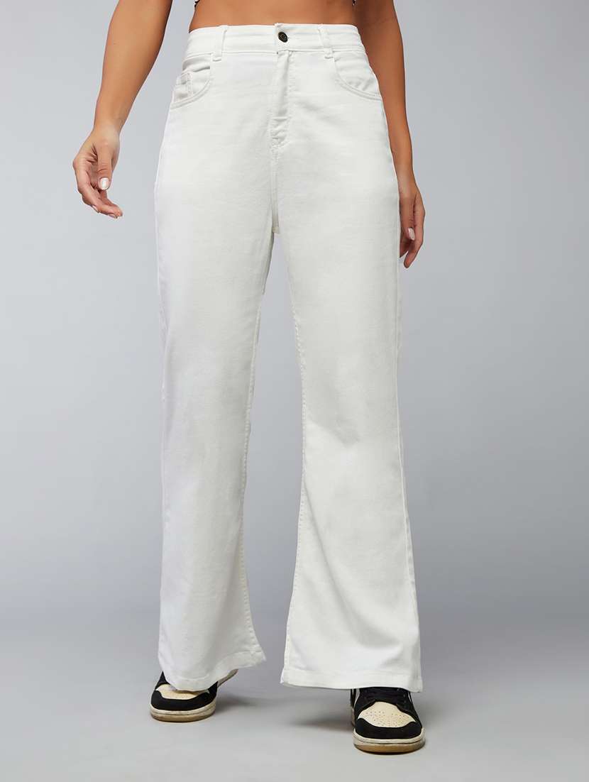women solid high rise bootcut jeans
