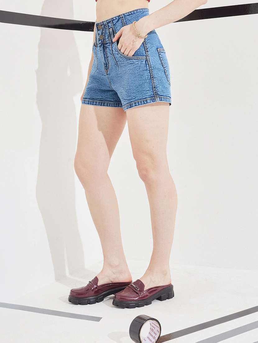 Women Washed Mid Rise Denim Shorts - 22618727 -  Standard Image - 2