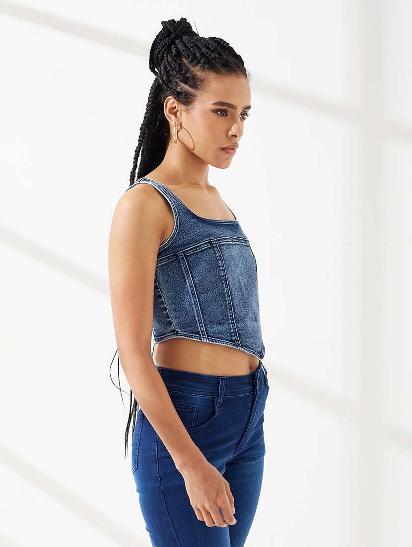 Women Solid Sleeveless Corset Top - 22618850 -  Standard Image - 2
