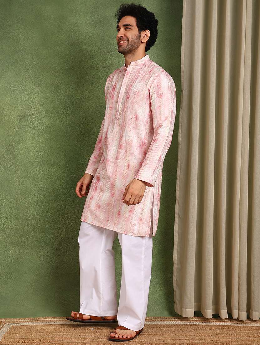 Men Embroidered Mandarin Neck Long Kurta - 22618914 -  Standard Image - 2