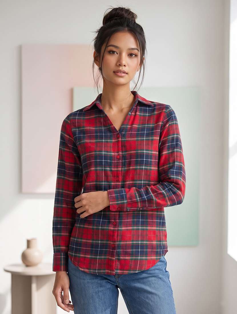 women checkered long sleeves regular shirt - 22619005 -  Standard Image - 2