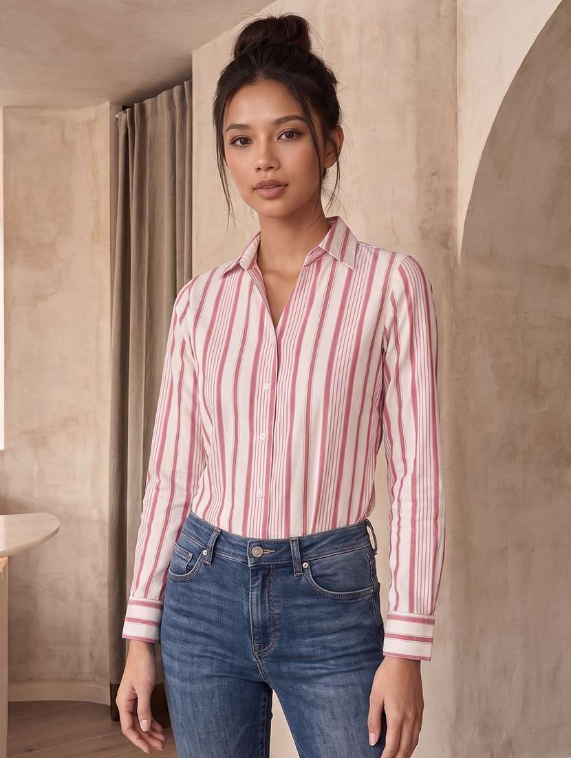 women striped long sleeves regular shirt - 22619007 -  Standard Image - 2