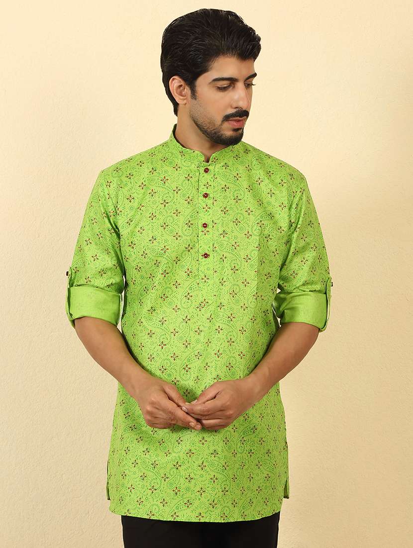 men printed mandarin neck short kurta - 22619026 -  Standard Image - 2