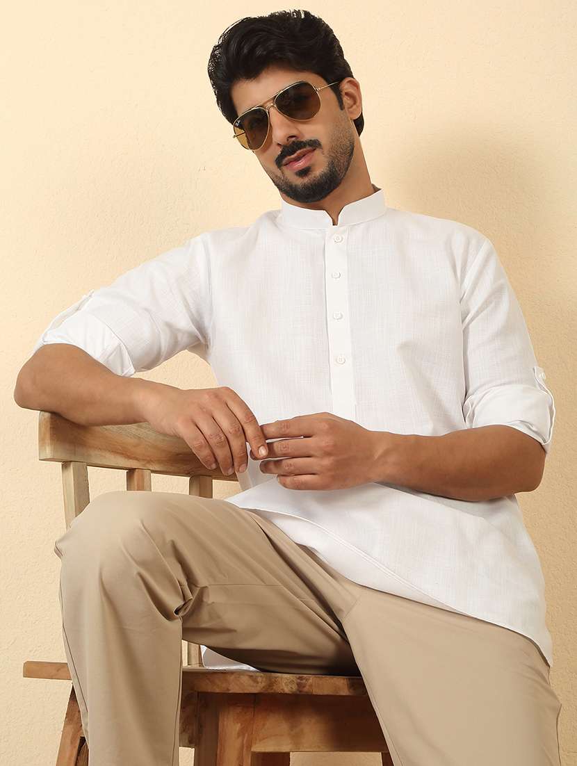men solid mandarin neck short kurta