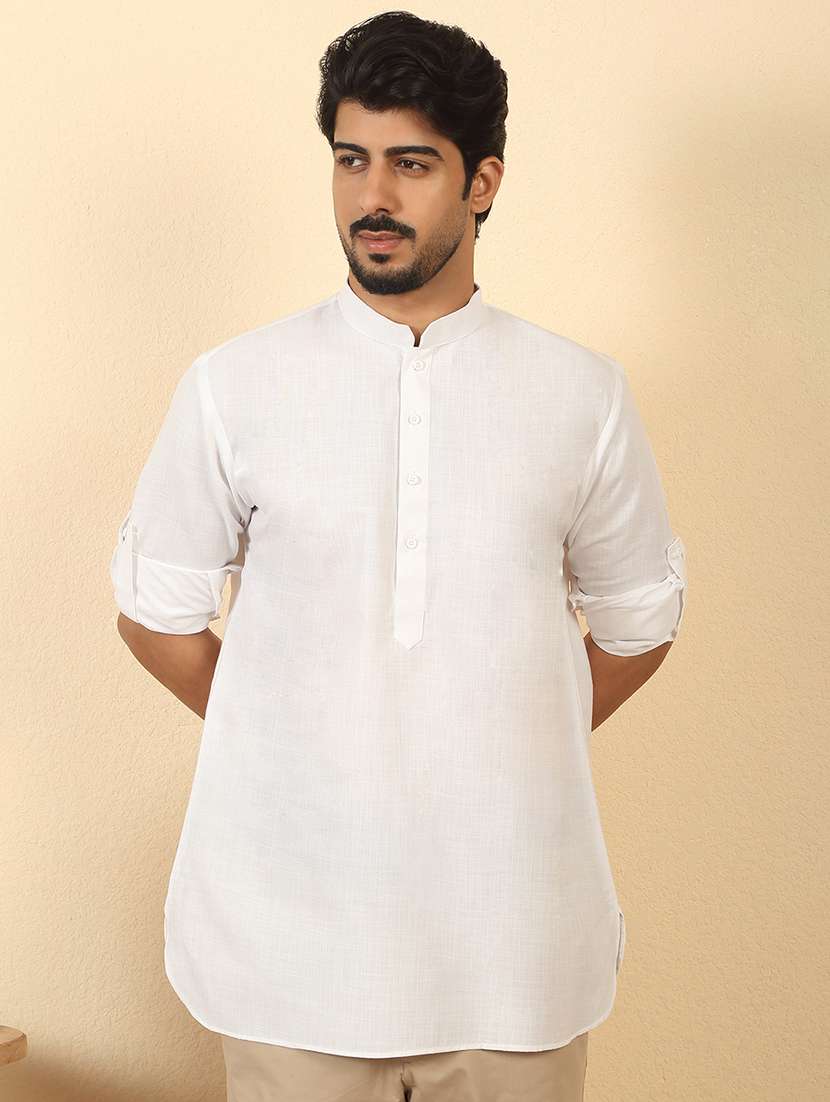 men solid mandarin neck short kurta - 22619039 -  Standard Image - 2