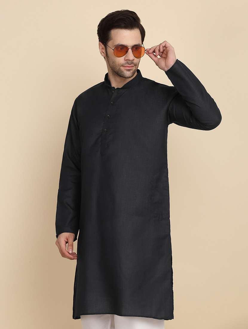 men solid mandarin neck long kurta - 22619059 -  Standard Image - 2