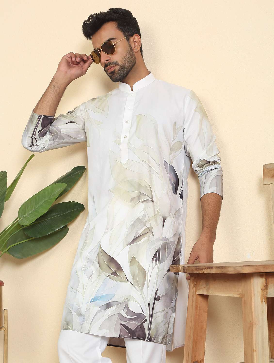 men printed mandarin neck long kurta - 22619120 -  Standard Image - 2