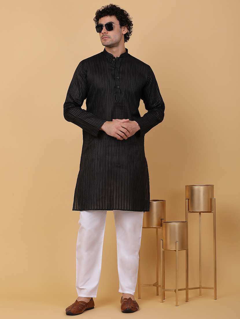 men striped mandarin neck long kurta