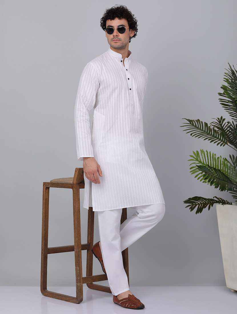 men striped mandarin neck long kurta