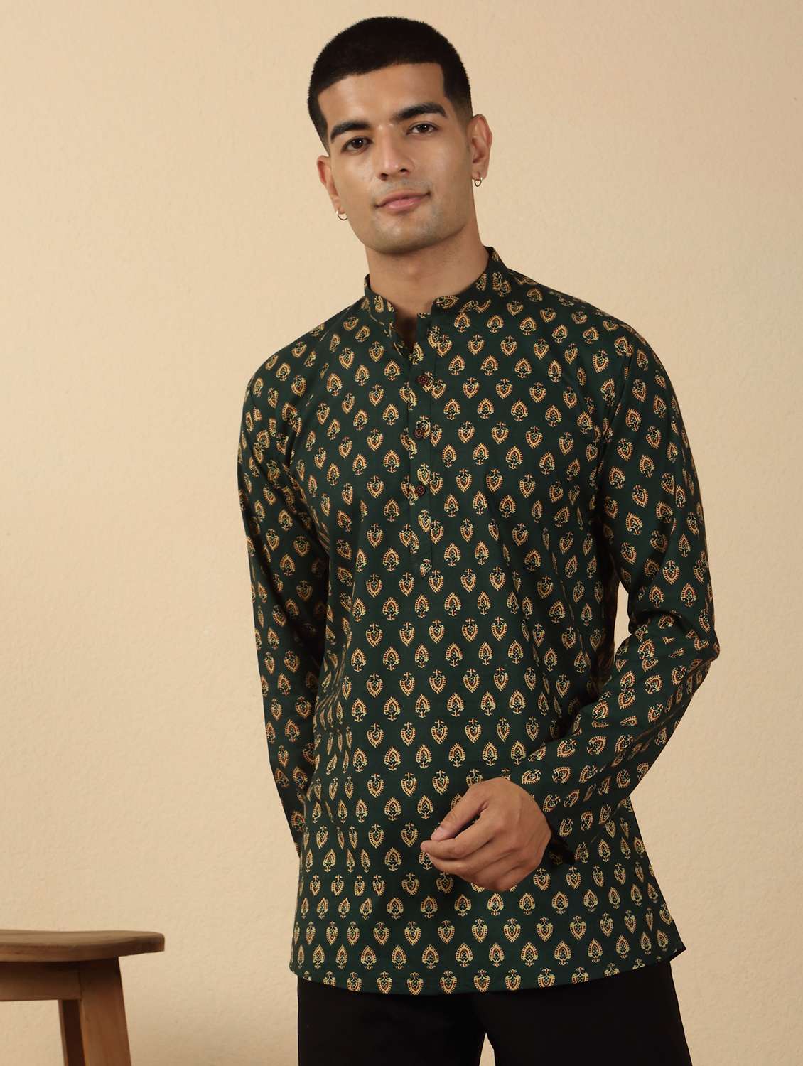 men printed mandarin neck short kurta - 22619195 -  Standard Image - 2