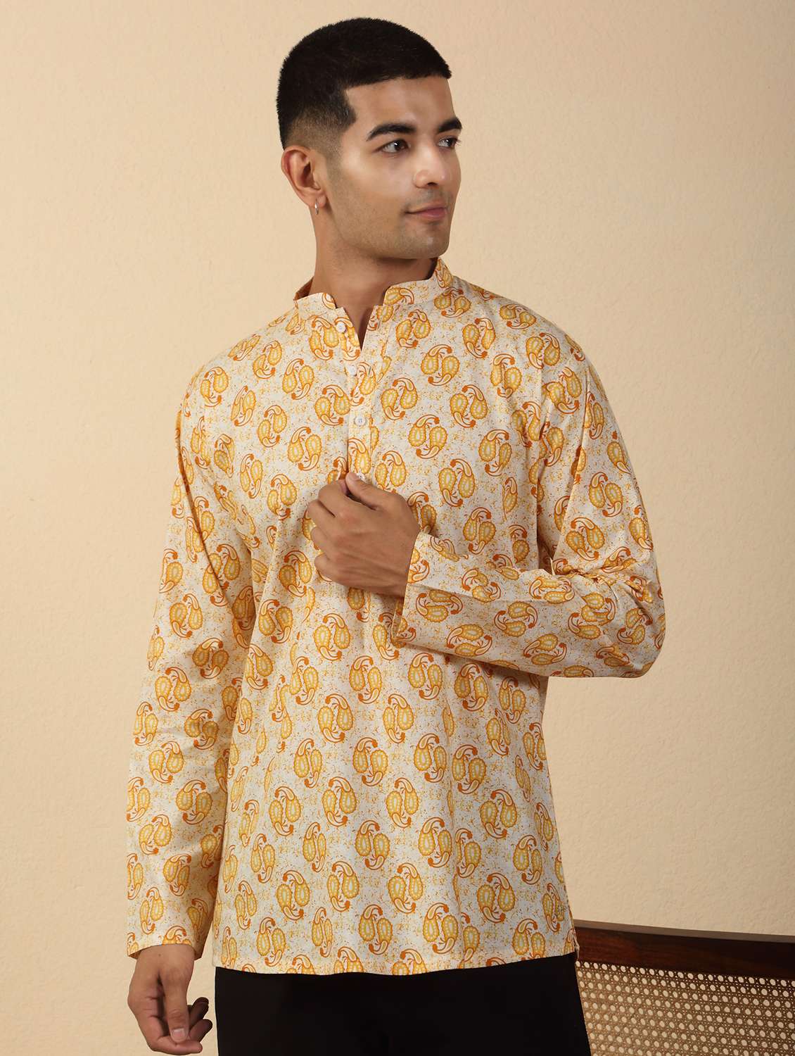 men printed mandarin neck short kurta - 22619201 -  Standard Image - 2