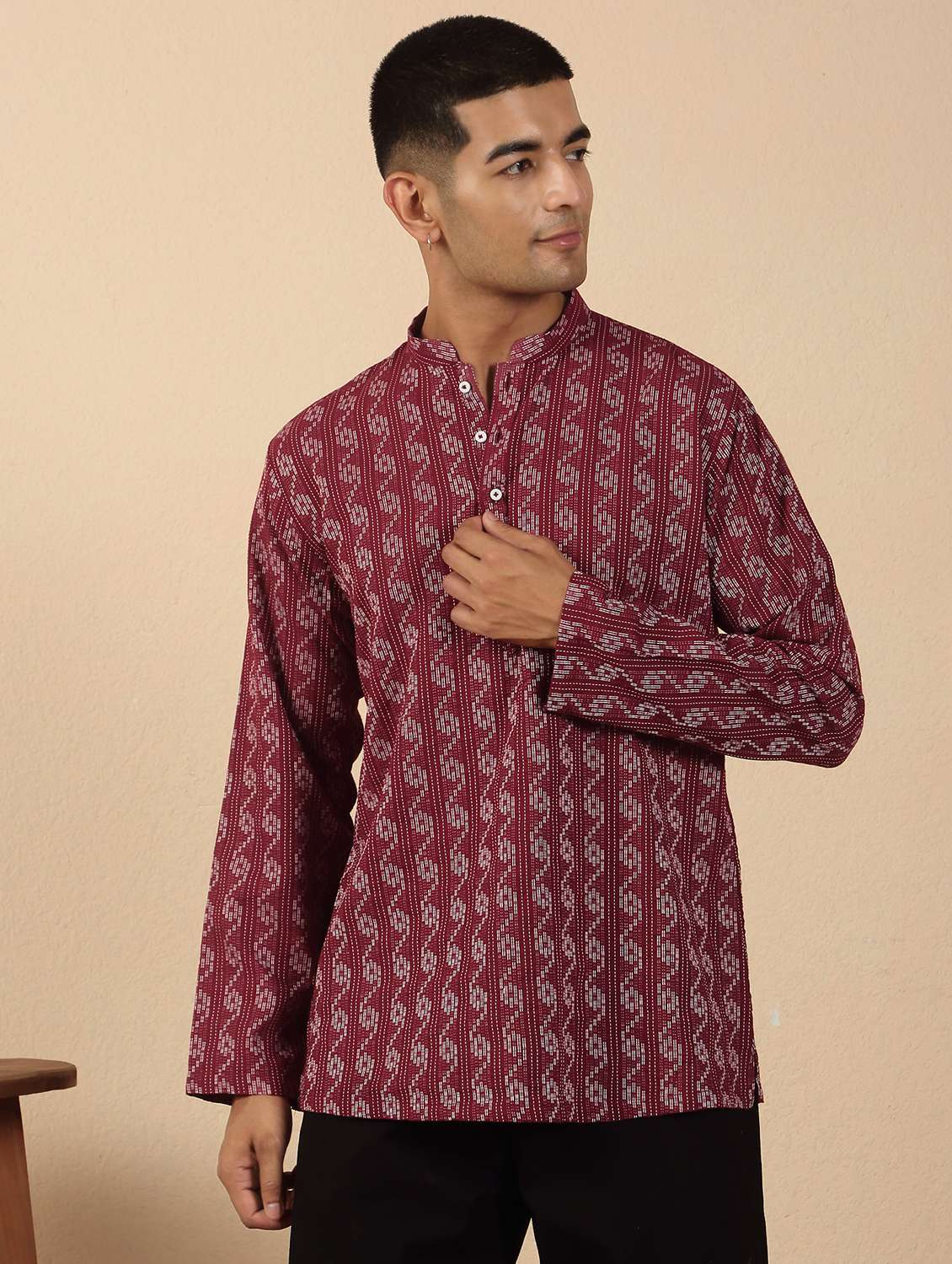 men printed mandarin neck short kurta - 22619205 -  Standard Image - 2