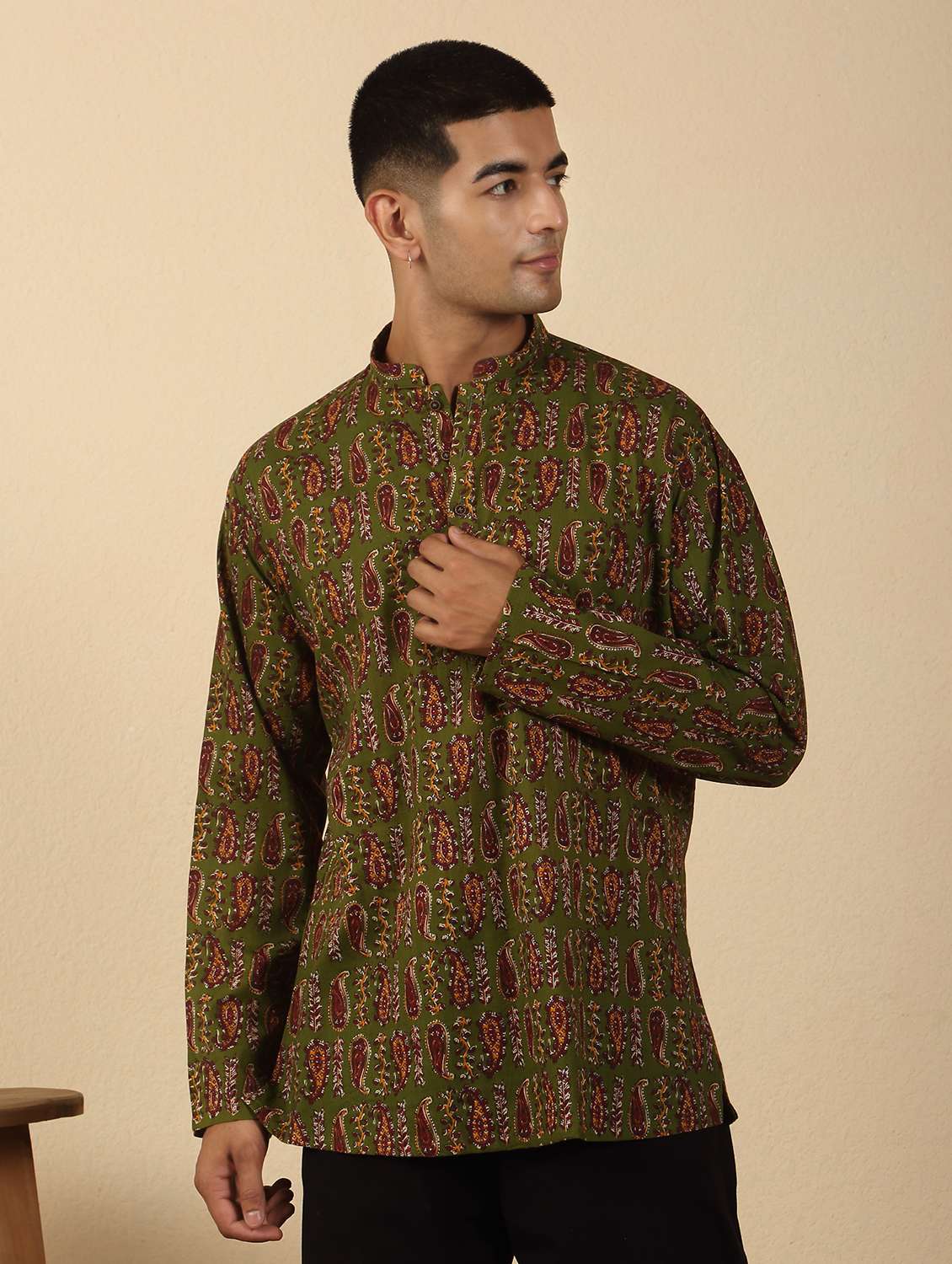 men printed mandarin neck short kurta - 22619209 -  Standard Image - 2
